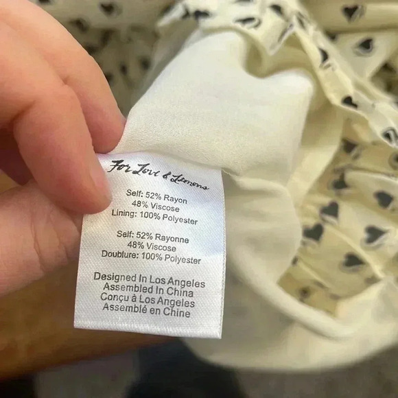 For love and lemons sweetheart ruffle mini dress size large cream black hearts - Picture 8 of 8